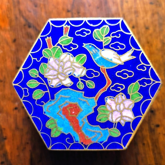 Vintage Cloisonne Hexagonal Trinket Box